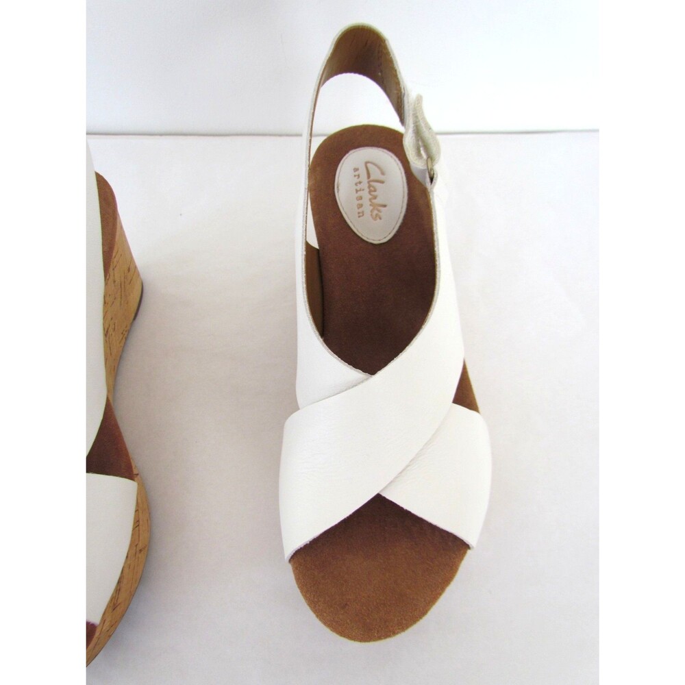 Clarks Artisan Caslynn Shae White Leather Cork Wedge Sandals 7 Med NIB RARE - Picture 14 of 16